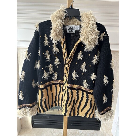 Storybook Kruts Wildlife Expressions Sweater Women’s 1X Black Brown Fringe Jacke - Picture 8 of 10